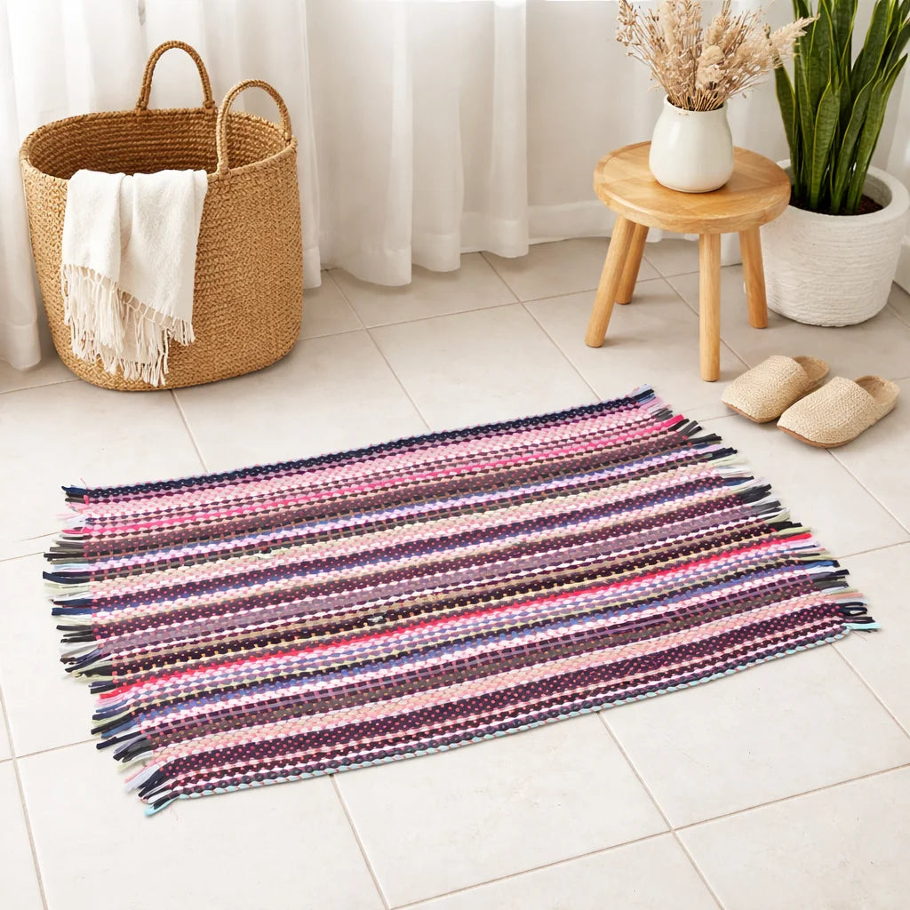Tapis tissé à franges multicolore 50 x 80 cm