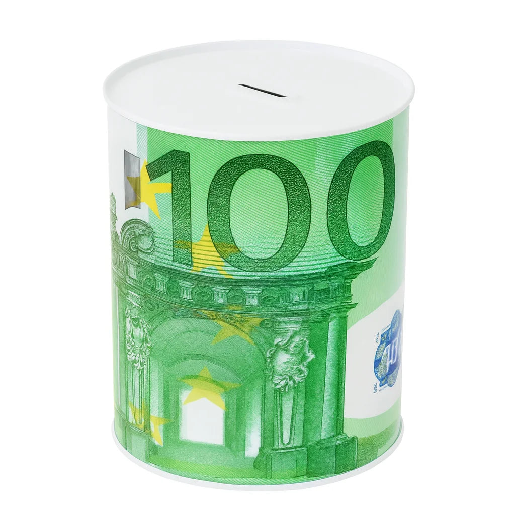 Tirelire métal argent motif 100 Euros