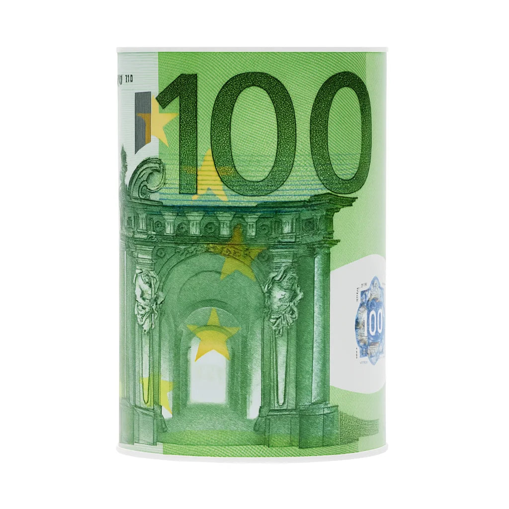 Tirelire métal argent motif 100 Euros